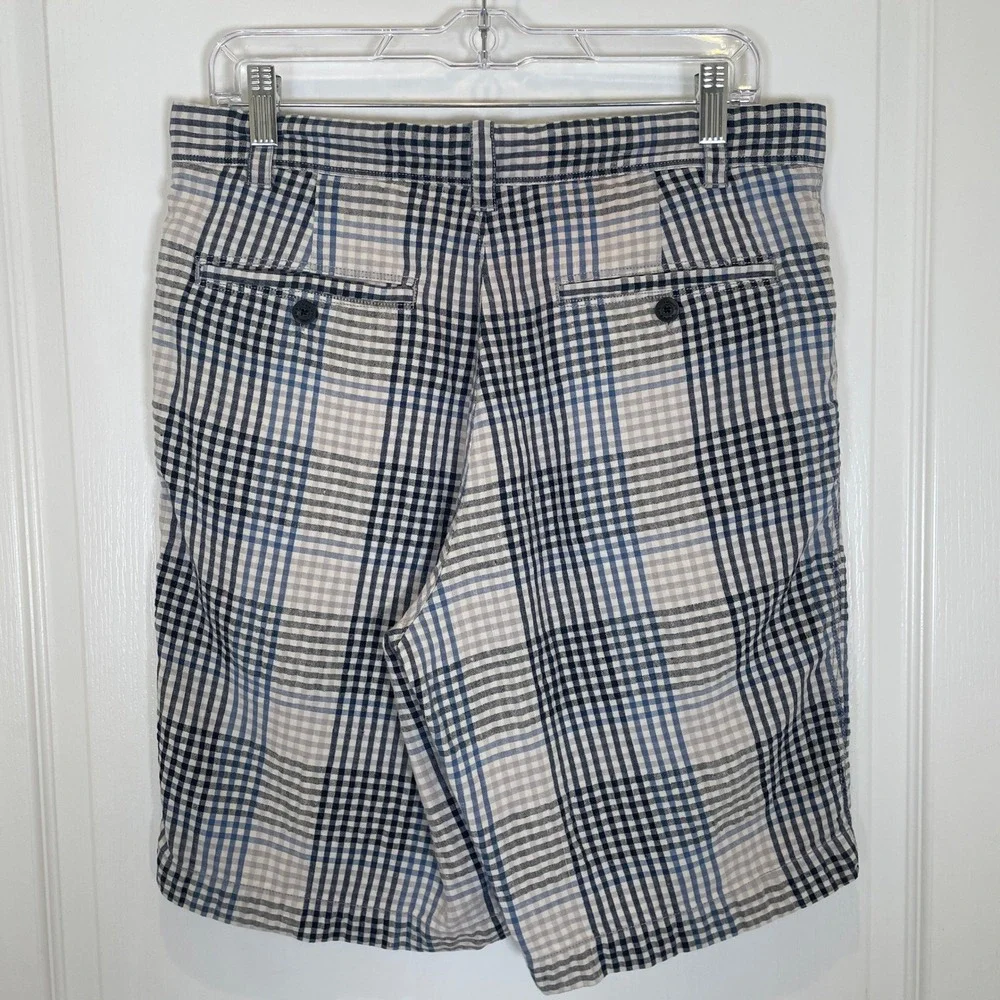 Tommy Bahama Blue Plaid Linen Silk Blend Shorts Paradise Nation Vacation Mens 32